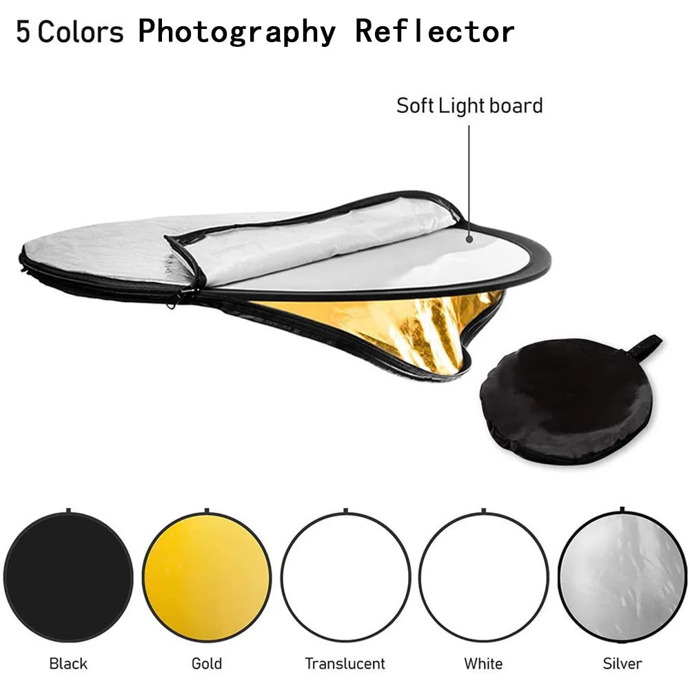 Refletor Fotográfico Myobo 5 em 1 com Difusor de Luz e 5 Superfícies – Luzes e Iluminação