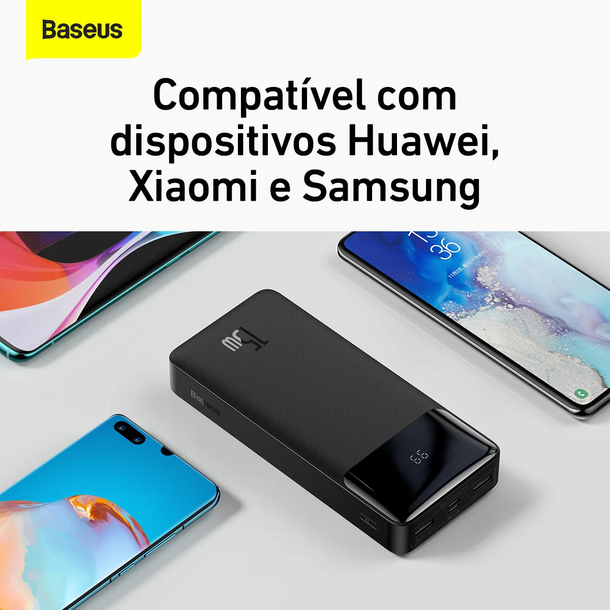 Power Bank Baseus 20.000mAh 15W com Indicador LED e Carregamento Rápido – Energia e Carregamento