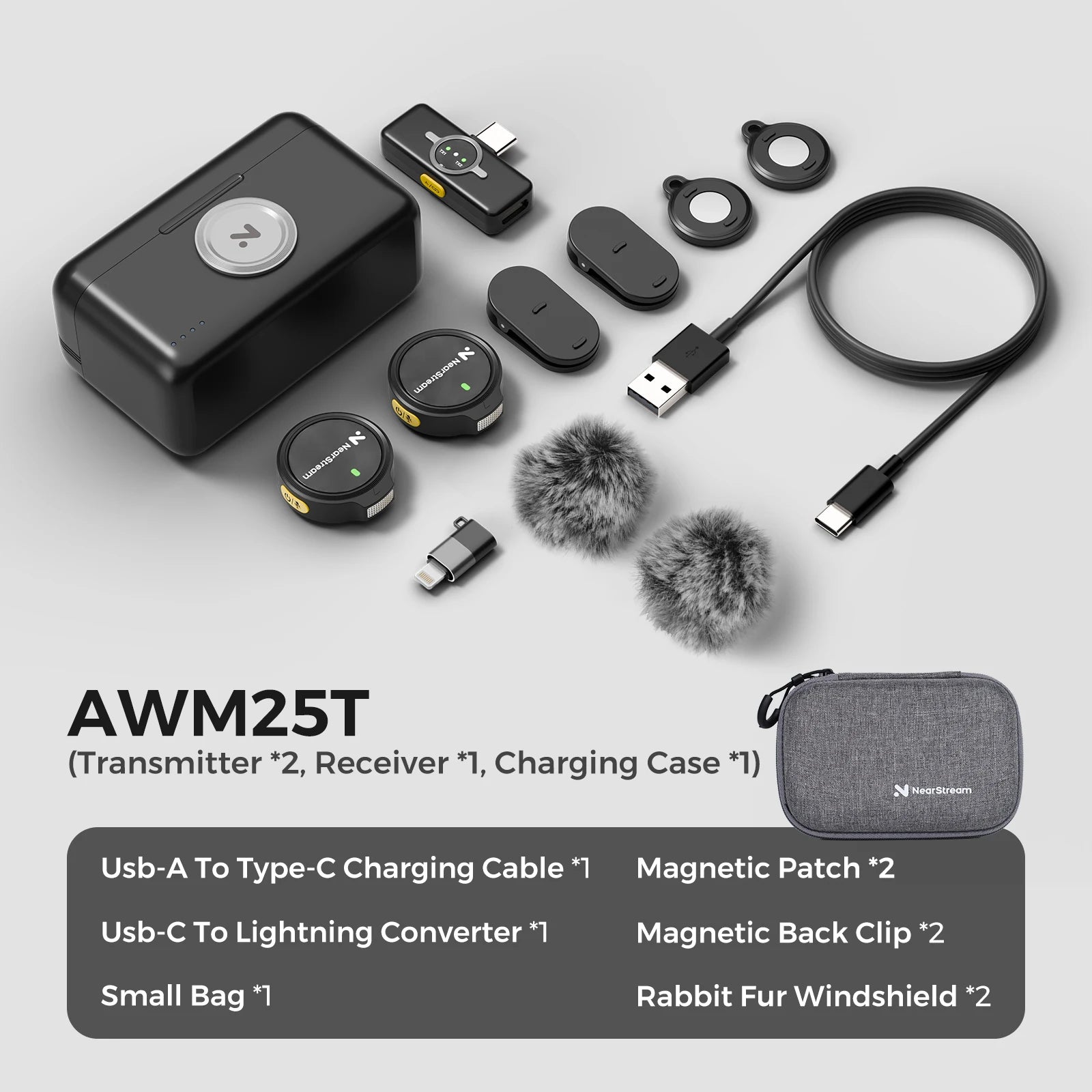 Kit Microfone de Lapela Sem Fio Nearstream (2 Unidades) com Conexão para iPhone, Android e Câmera – Captação de Áudio