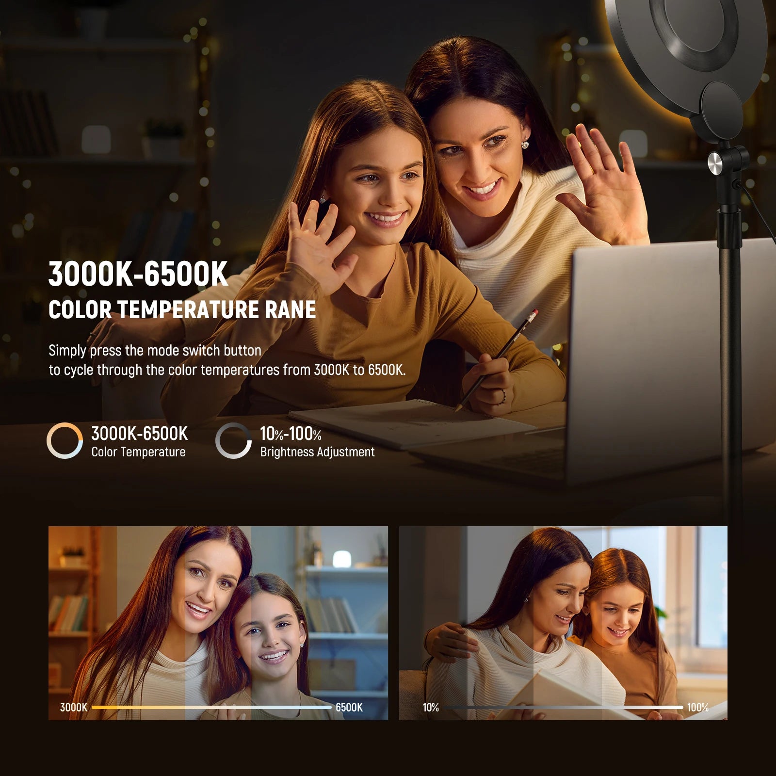 Ring Light de Mesa Neewer Basics 7’’ 10W com Brilho Ajustável – Luzes e Iluminação