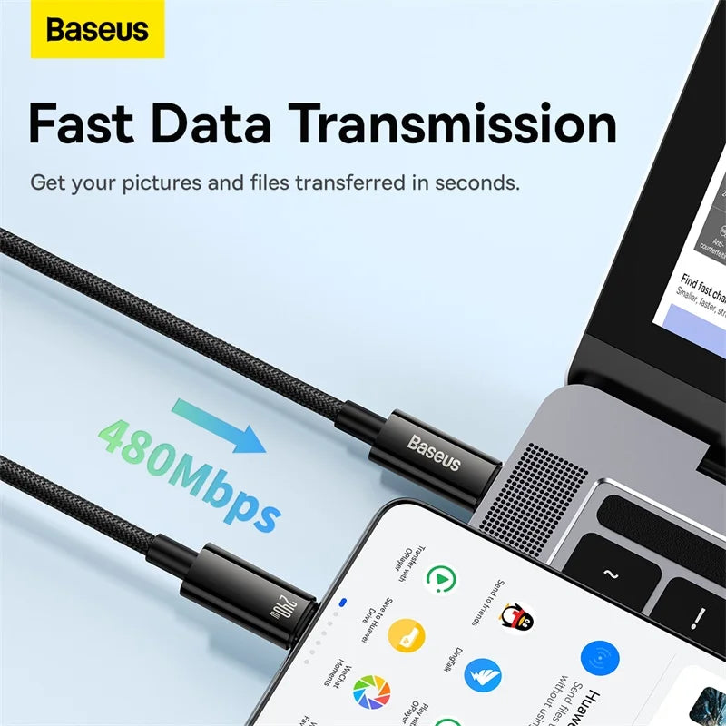 Cabo USB-C Baseus 240W PD3.1 com Carregamento Rápido 48V/5A – Energia e Carregamento