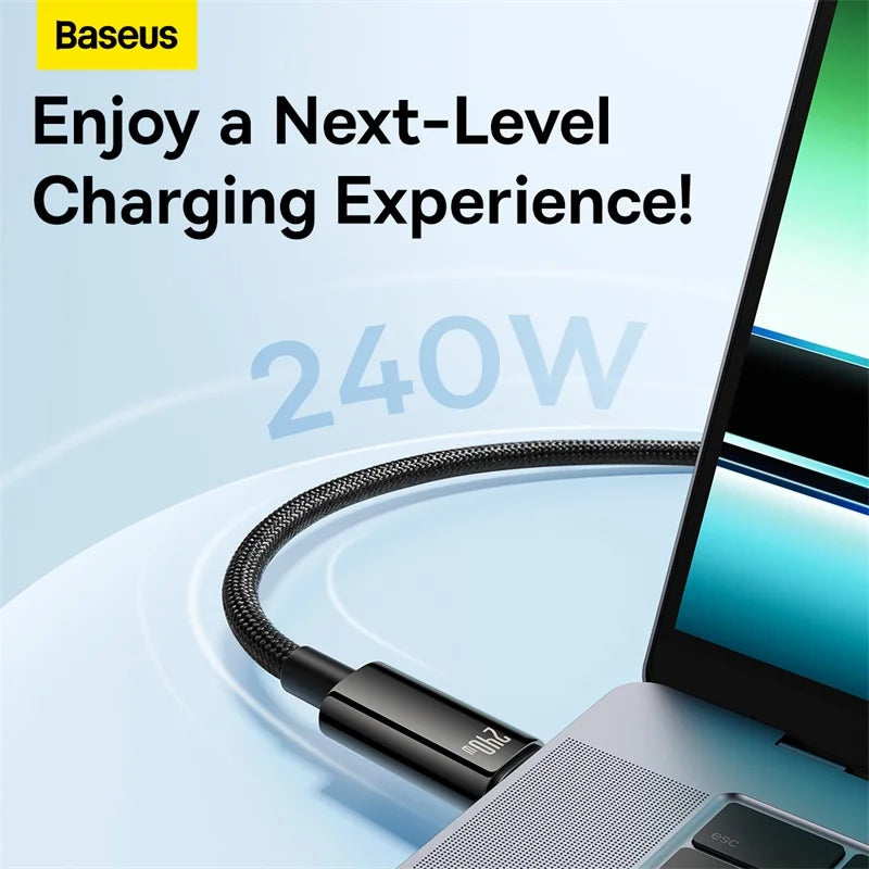 Cabo USB-C Baseus 240W PD3.1 com Carregamento Rápido 48V/5A – Energia e Carregamento