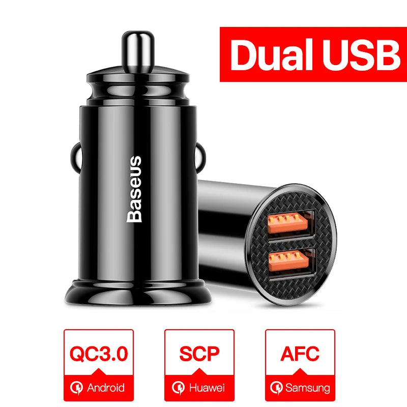 Carregador Veicular Baseus Dual USB 5A com Duas Portas Rápidas – Energia e Carregamento