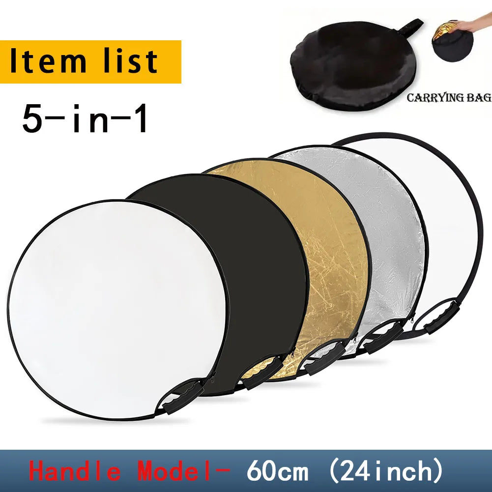 Refletor Fotográfico Myobo 5 em 1 com Difusor de Luz e 5 Superfícies – Luzes e Iluminação