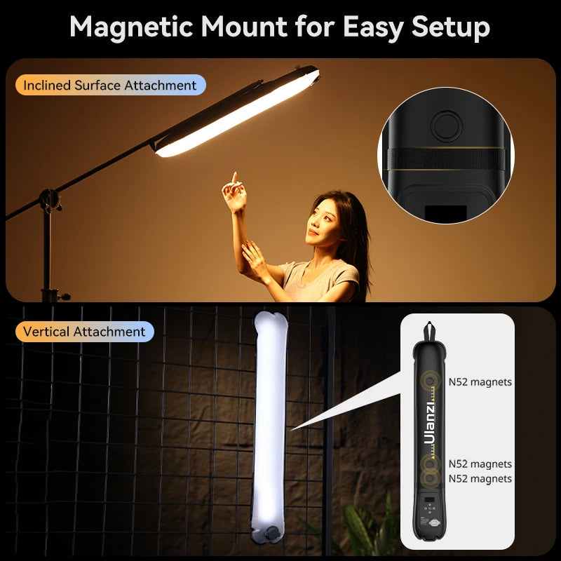 Luz Tubo Magnética Portátil 12W Bi-Color 2700K–6500K Dobrável e Resistente à Água – Luzes e Iluminação