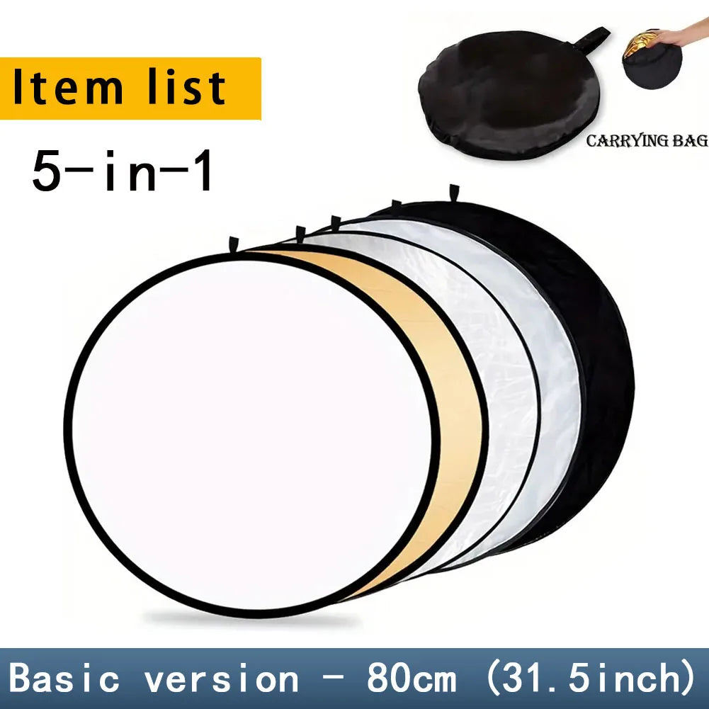Refletor Fotográfico Myobo 5 em 1 com Difusor de Luz e 5 Superfícies – Luzes e Iluminação