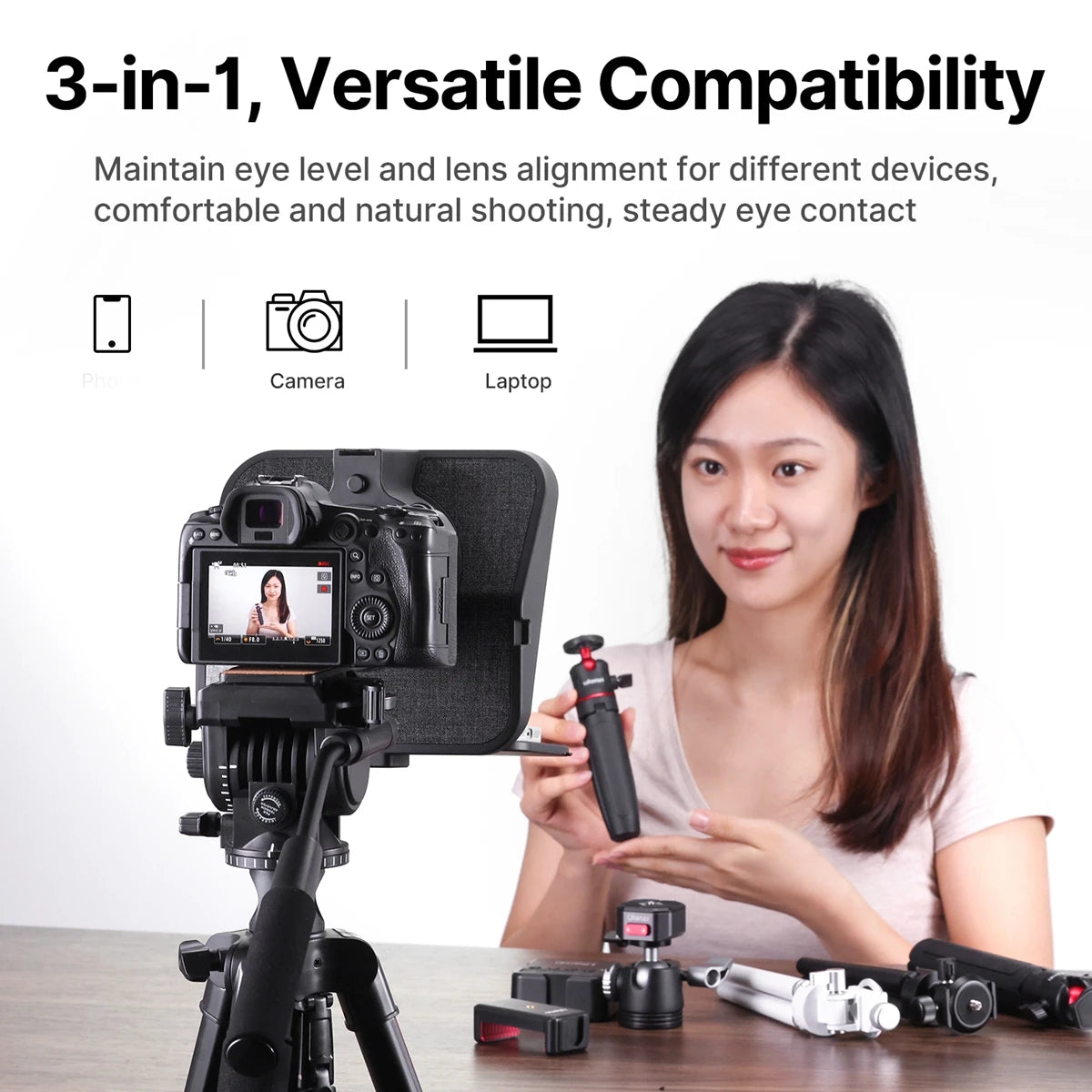 Teleprompter Universal com Controle Remoto e Suporte para Smartphones, Tablets e Câmeras – Captação de Vídeo