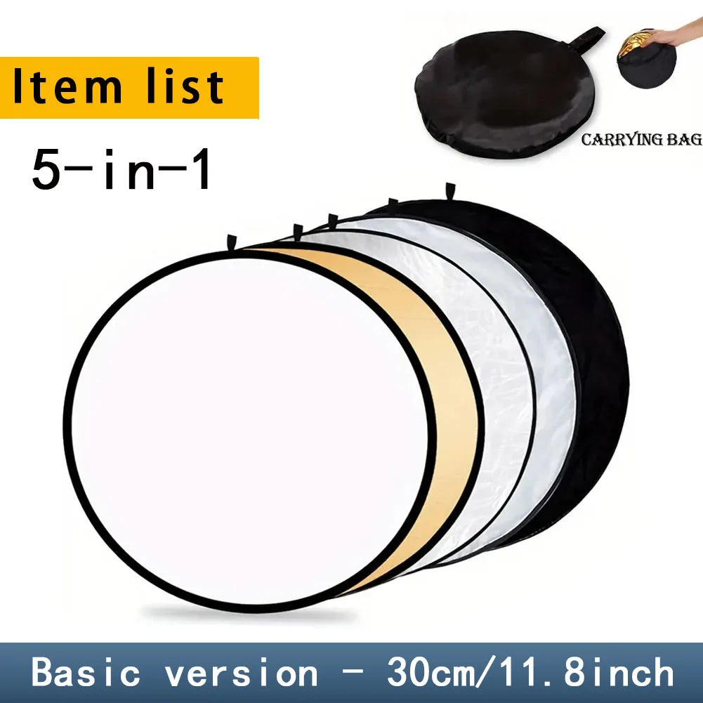 Refletor Fotográfico Myobo 5 em 1 com Difusor de Luz e 5 Superfícies – Luzes e Iluminação