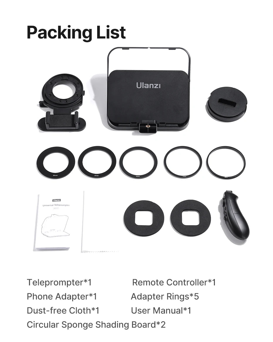 Teleprompter Universal com Controle Remoto e Suporte para Smartphones, Tablets e Câmeras – Captação de Vídeo