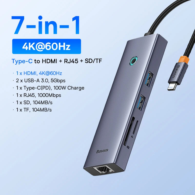 Hub USB-C Baseus 10 em 1 com Dual HDMI 8K/4K e PD 100W – Acessórios e Adaptadores