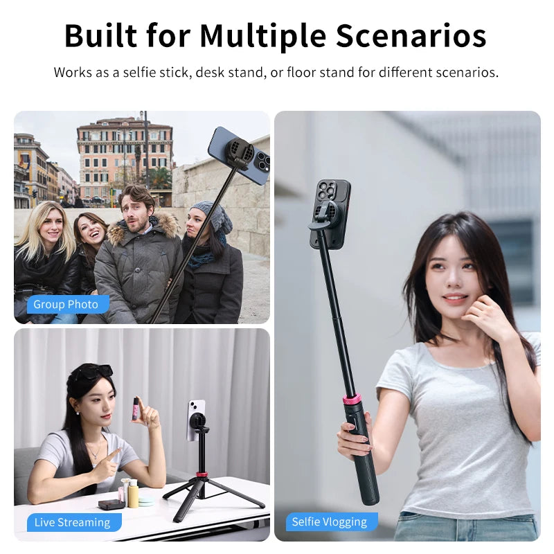 Tripé Magnético com Bastão de Selfie e Engate Rápido – Suporte/Tripé