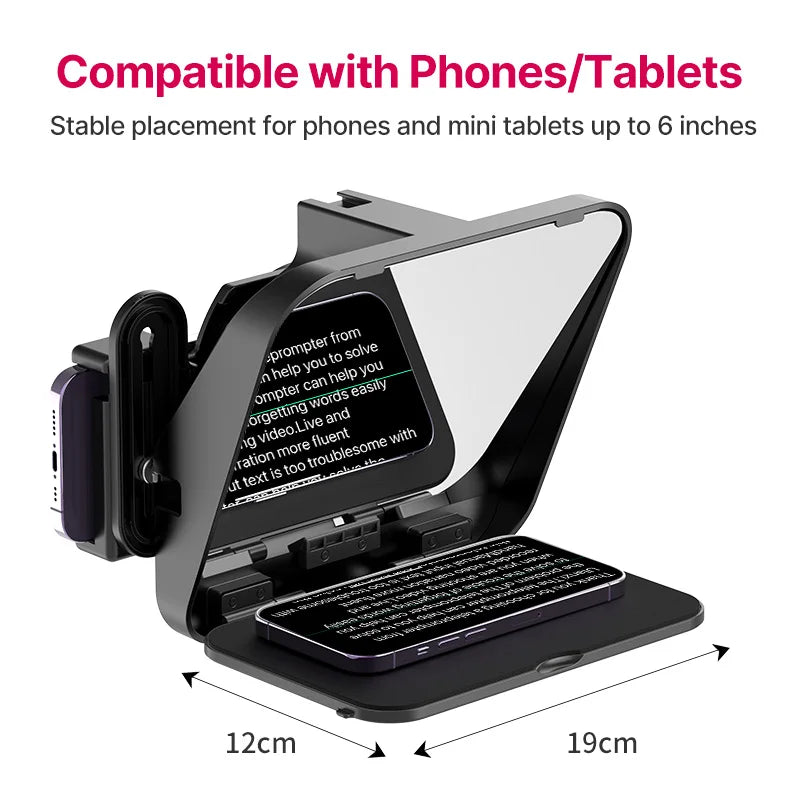 Teleprompter Universal com Controle Remoto e Suporte para Smartphones, Tablets e Câmeras – Captação de Vídeo