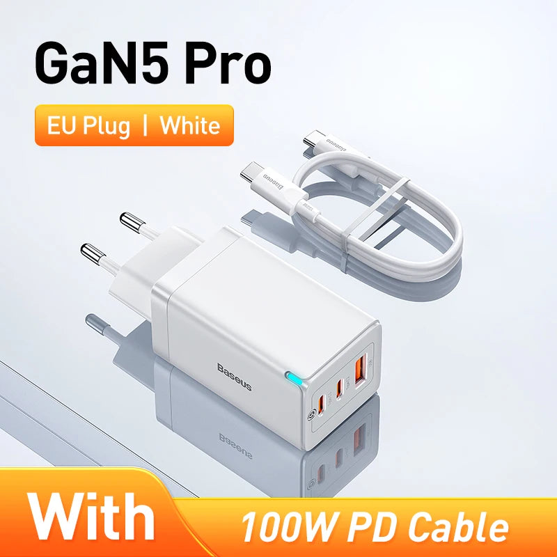 Carregador Rápido Baseus GaN 65W com Portas USB-C/USB e QC 4.0 – Energia e Carregamento