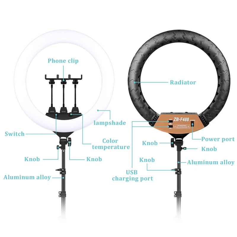 Ring Light LED 22’’ com Temperatura Ajustável 3200K–6500K e Controle de Brilho – Luzes e Iluminação