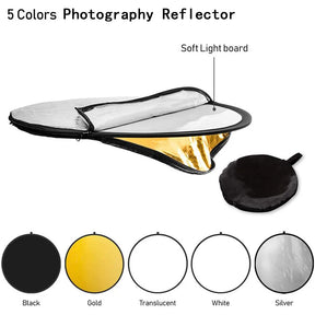 Refletor Fotográfico Myobo 5 em 1 com Difusor de Luz e 5 Superfícies – Luzes e Iluminação