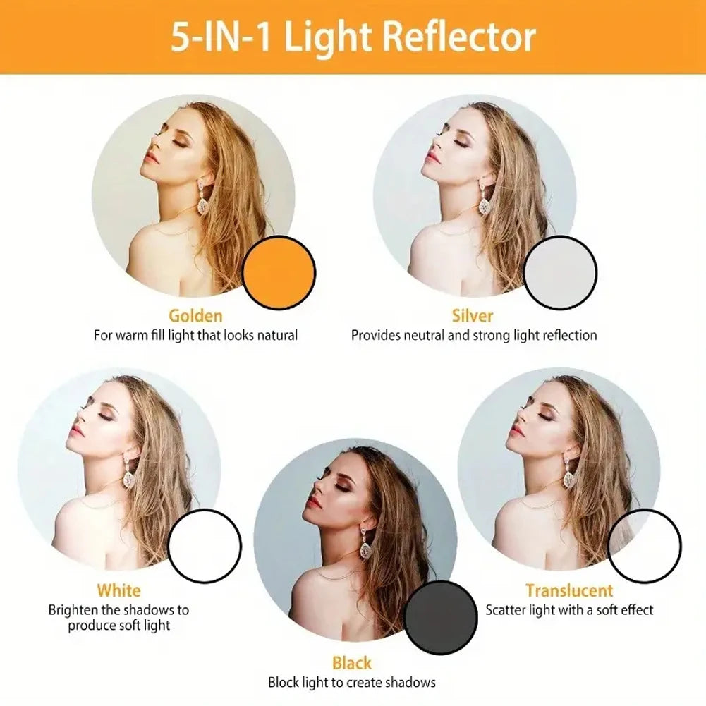 Refletor Fotográfico Myobo 5 em 1 com Difusor de Luz e 5 Superfícies – Luzes e Iluminação
