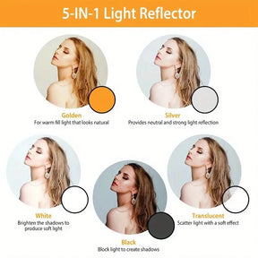 Refletor Fotográfico Myobo 5 em 1 com Difusor de Luz e 5 Superfícies – Luzes e Iluminação