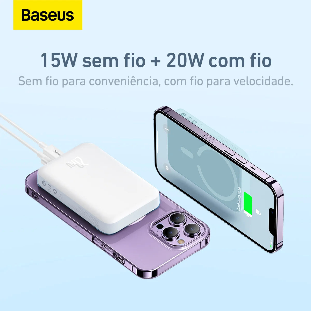 Power Bank Baseus Magnético 10.000mAh com Carregamento Rápido 20W – Energia e Carregamento