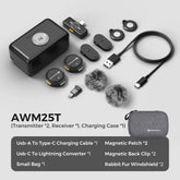 Kit Microfone de Lapela Sem Fio Nearstream (2 Unidades) com Conexão para iPhone, Android e Câmera – Captação de Áudio