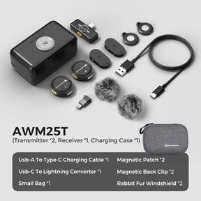 Kit Microfone de Lapela Sem Fio Nearstream (2 Unidades) com Conexão para iPhone, Android e Câmera – Captação de Áudio
