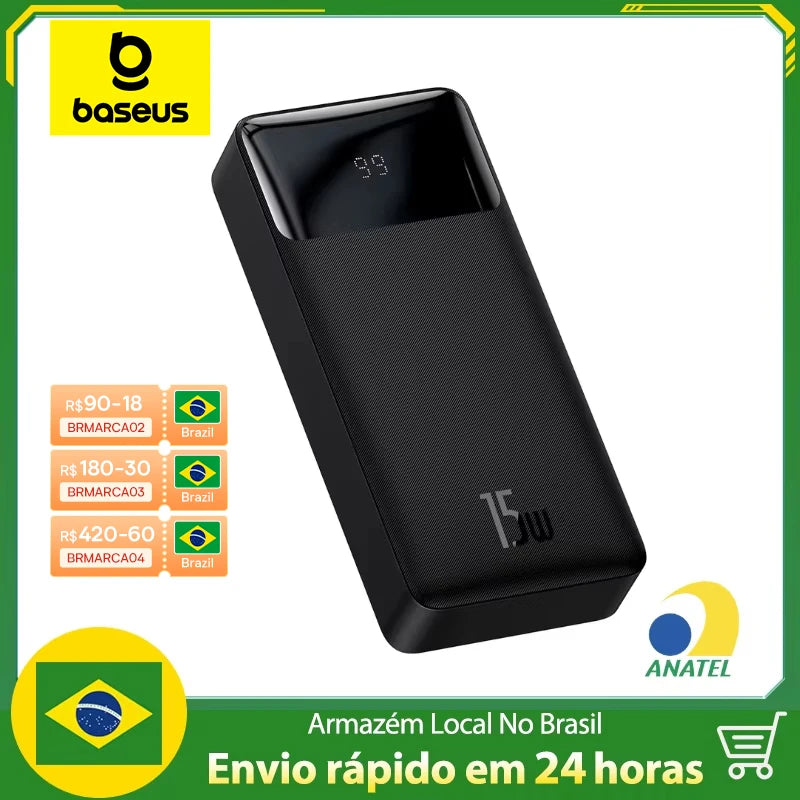Power Bank Baseus 20.000mAh 15W com Indicador LED e Carregamento Rápido – Energia e Carregamento