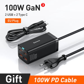 Carregador de Mesa Baseus GaN3 100W/65W com Múltiplas Portas USB-C/USB – Energia e Carregamento