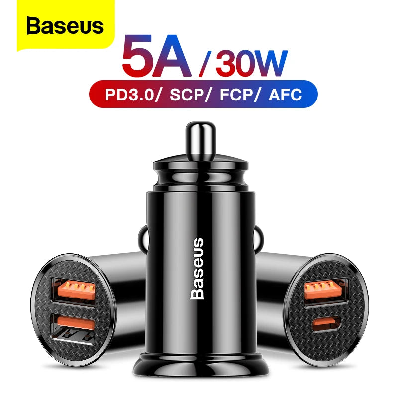 Carregador Veicular Baseus Dual USB 5A com Duas Portas Rápidas – Energia e Carregamento