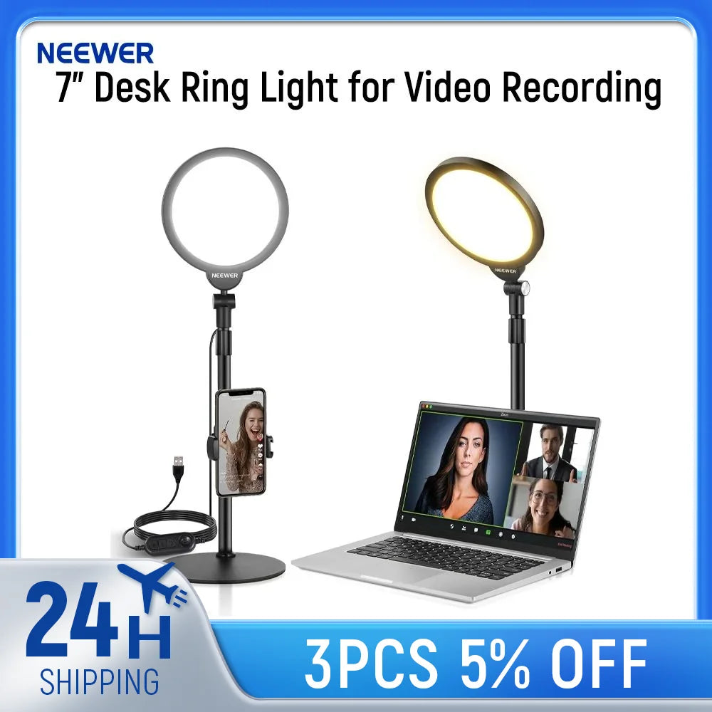 Ring Light de Mesa Neewer Basics 7’’ 10W com Brilho Ajustável – Luzes e Iluminação