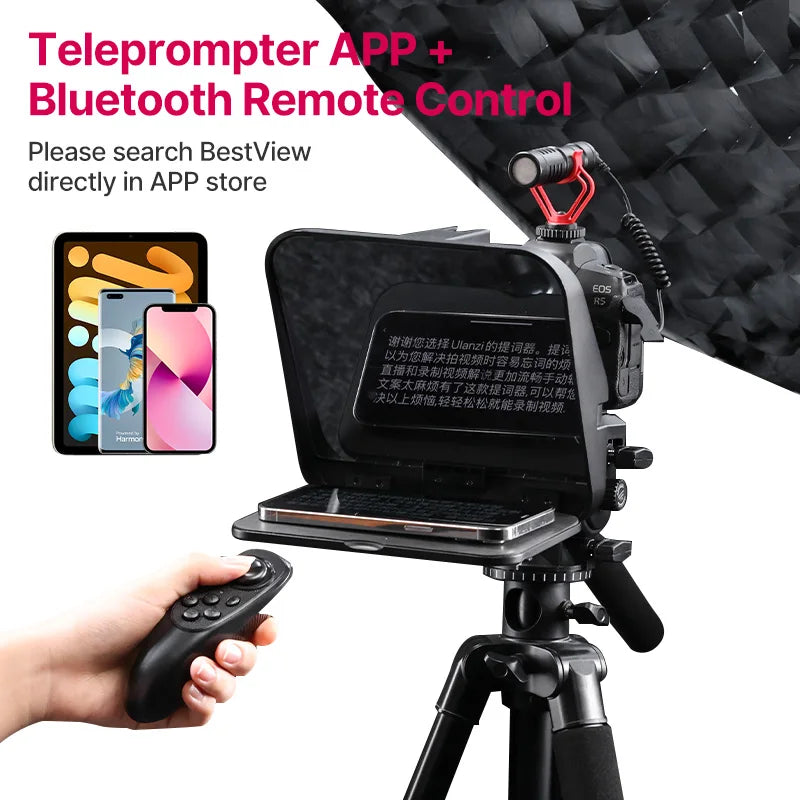 Teleprompter Universal com Controle Remoto e Suporte para Smartphones, Tablets e Câmeras – Captação de Vídeo
