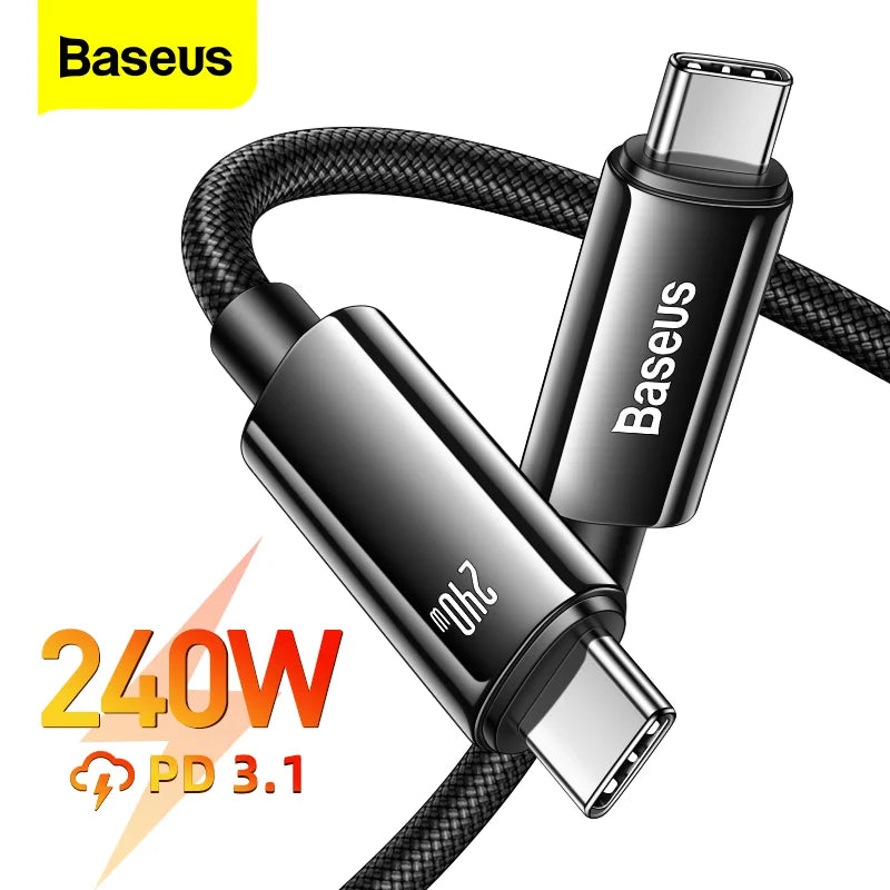 Cabo USB-C Baseus 240W PD3.1 com Carregamento Rápido 48V/5A – Energia e Carregamento
