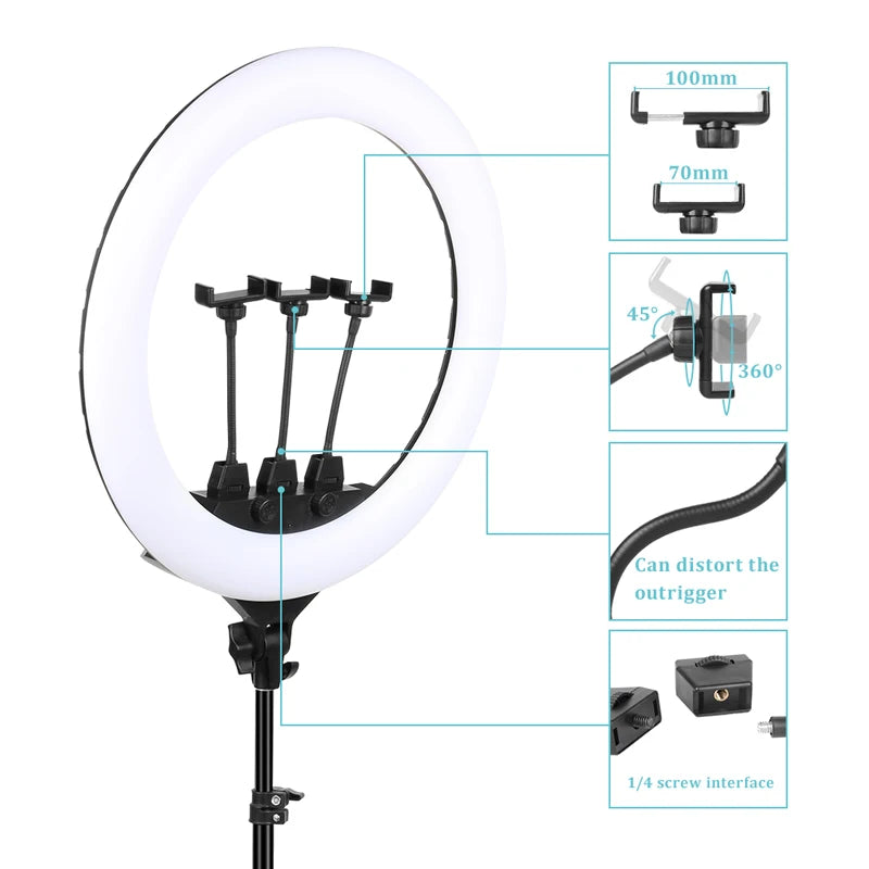 Ring Light LED 22’’ com Temperatura Ajustável 3200K–6500K e Controle de Brilho – Luzes e Iluminação