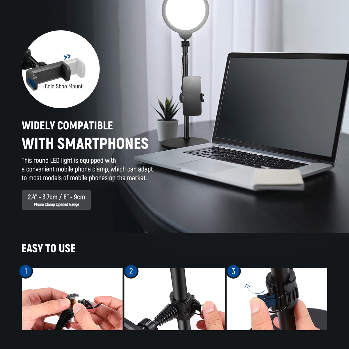 Ring Light de Mesa Neewer Basics 7’’ 10W com Brilho Ajustável – Luzes e Iluminação