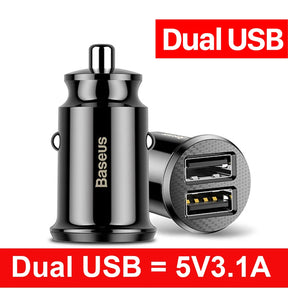 Carregador Veicular Baseus Dual USB 5A com Duas Portas Rápidas – Energia e Carregamento
