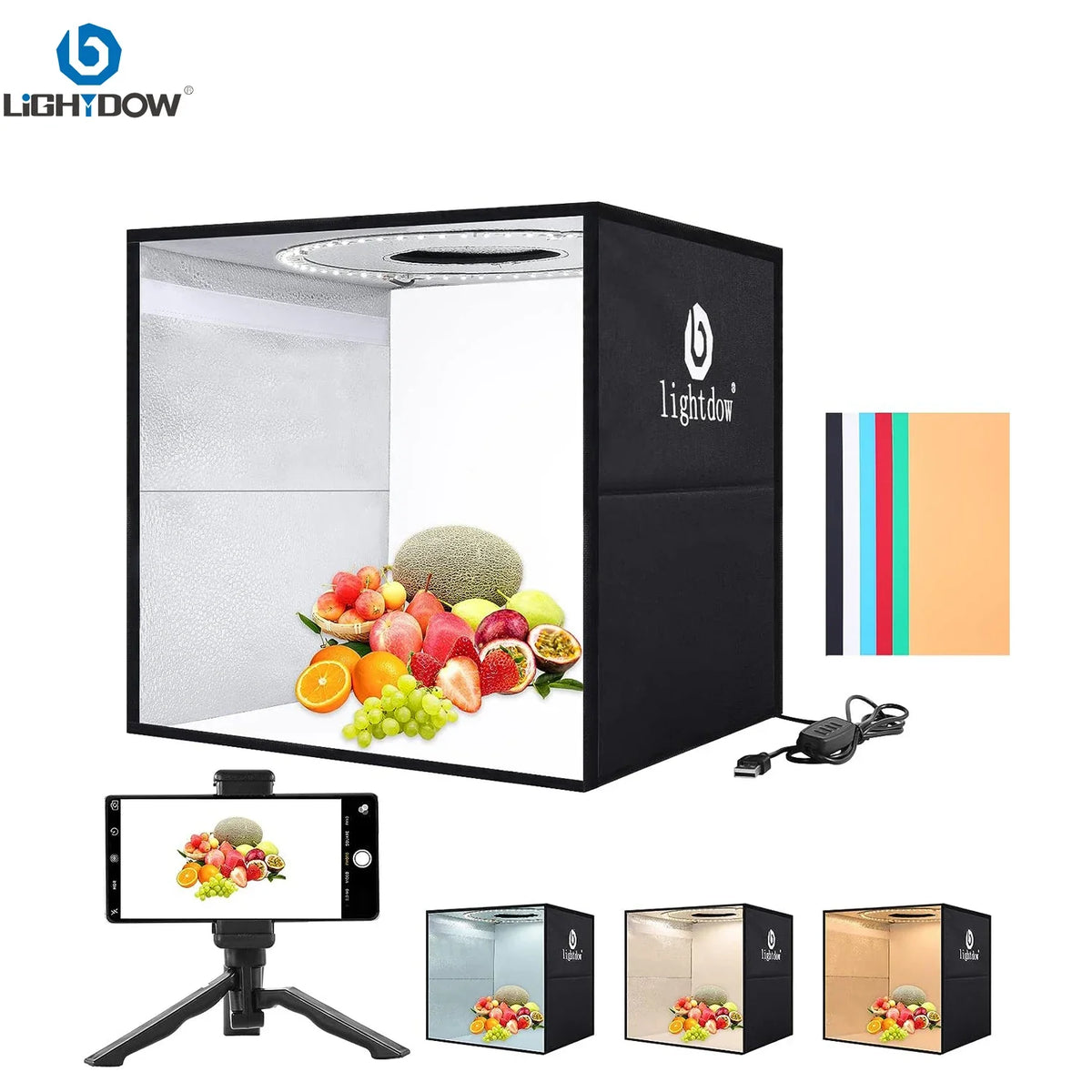 Light Box Portátil Lightdow 30x30cm com 120 LEDs e 6 Fundos – Luzes e Iluminação