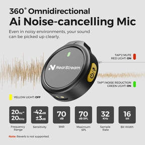 Kit Microfone de Lapela Sem Fio Nearstream (2 Unidades) com Conexão para iPhone, Android e Câmera – Captação de Áudio