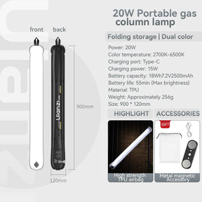 Luz Tubo Magnética Portátil 12W Bi-Color 2700K–6500K Dobrável e Resistente à Água – Luzes e Iluminação