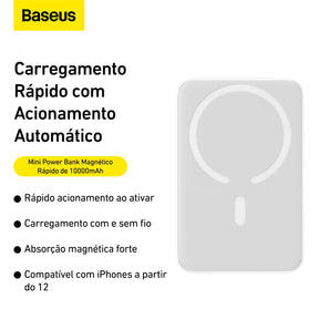 Power Bank Baseus Magnético 10.000mAh com Carregamento Rápido 20W – Energia e Carregamento