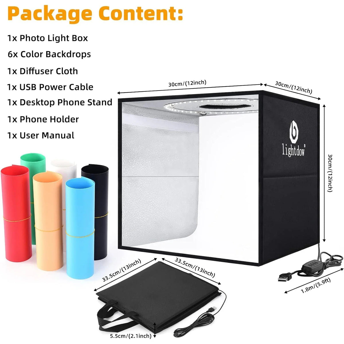 Light Box Portátil Lightdow 30x30cm com 120 LEDs e 6 Fundos – Luzes e Iluminação