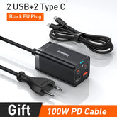 Carregador de Mesa Baseus GaN3 100W/65W com Múltiplas Portas USB-C/USB – Energia e Carregamento